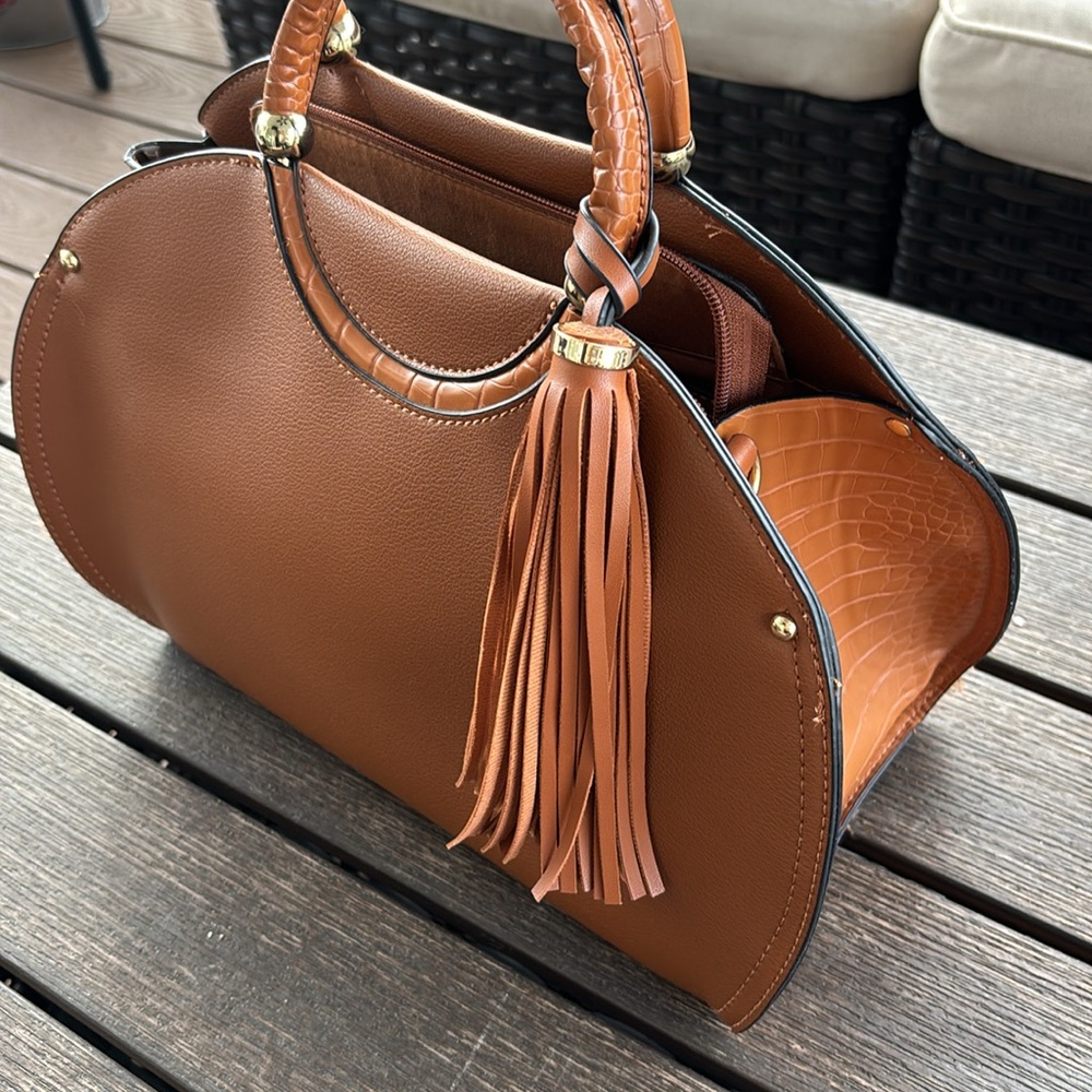 Camel Croc Pattern Satchel - image 3